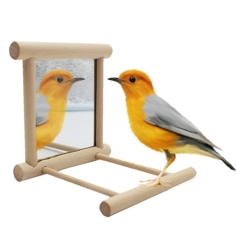 Litewoo Bird Mirror Wooden Hanging Swing Interactive Play Toys for Small Parrot Budgies Macaw African Grey Parakeet Cockatiel Conure Lovebird Cage Accessories (Bird Mirror Perch Stand-2 PCS) - Image 2